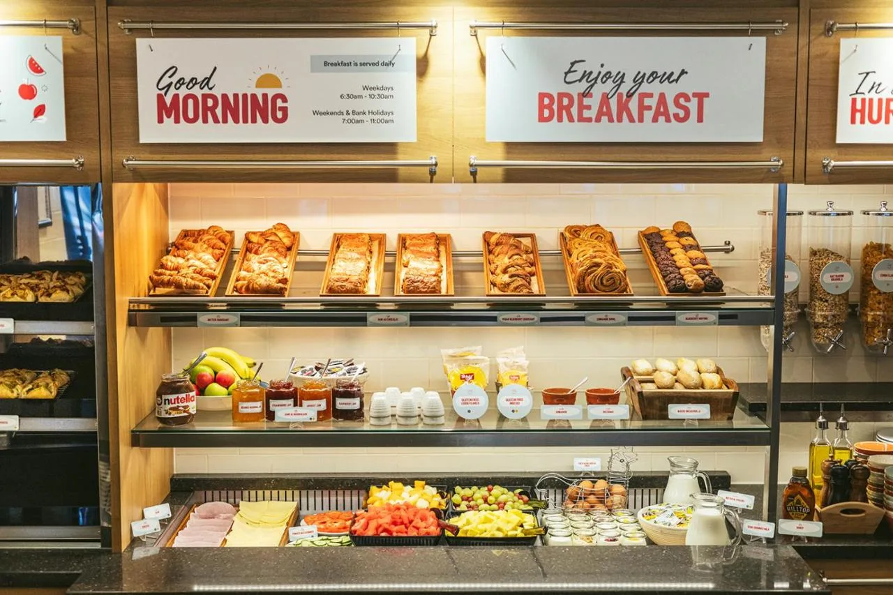 Bakery counter with pastries at Point A London Liverpool Street